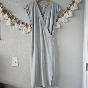 Athleta Newport Wrap Midi Dress In City Stripe Black Sea Salt Lightweight M/T